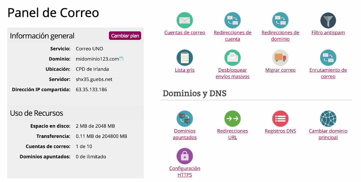 Panel de gestión sencillo